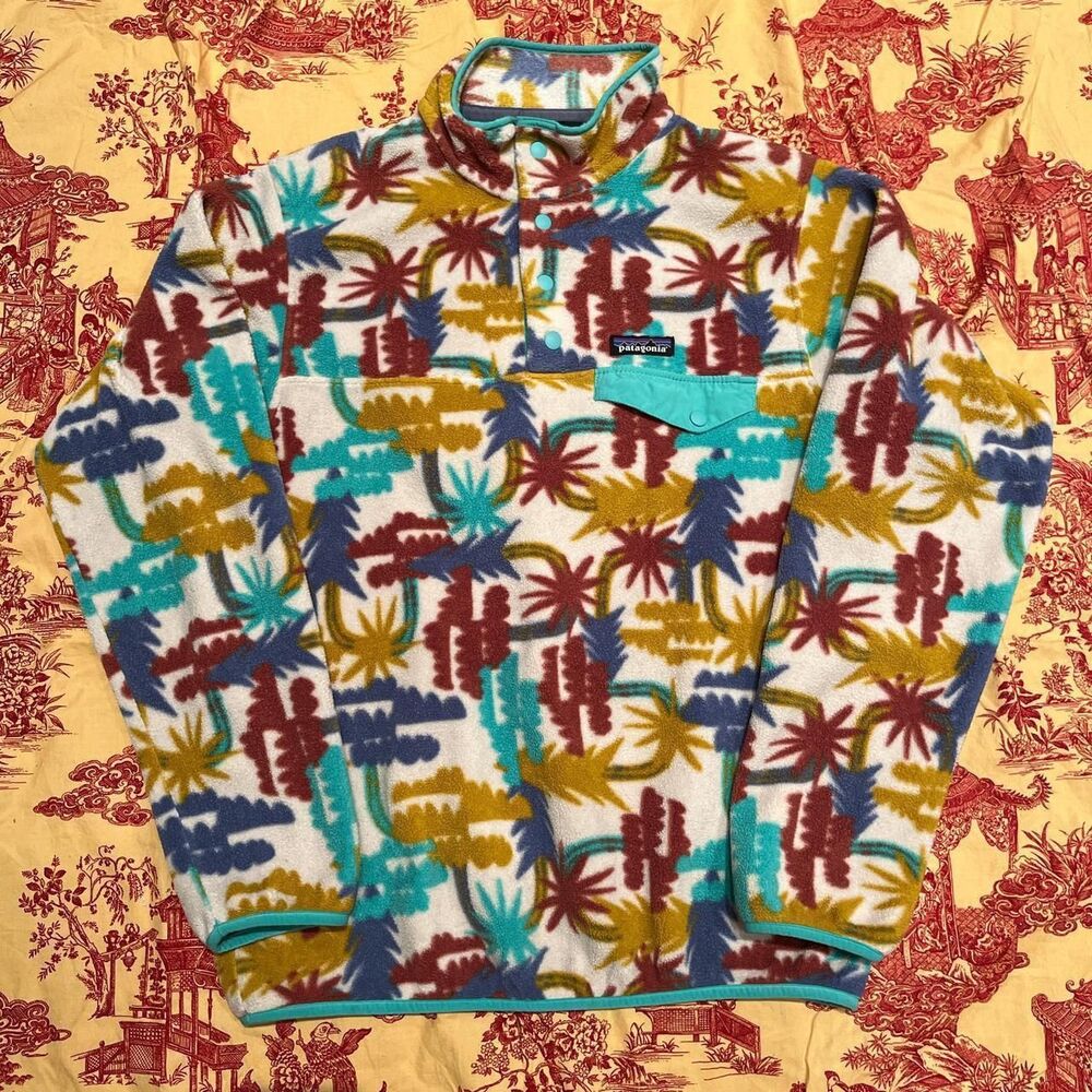 Rare Patagonia Caramel and Blue women’s Medium Snap T Synchilla Sweater!
